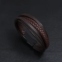 Retro Multilayer Leather  Simple Magnet Buckle  Leather Bracelet main image 4