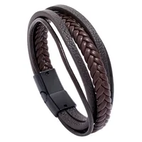 Retro Multilayer Leather  Simple Magnet Buckle  Leather Bracelet main image 5