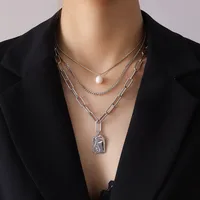 Wholesale Jewelry Fashion Human Face 304 Stainless Steel Freshwater Pearl 18K Gold Plated Plating Necklace sku image 6