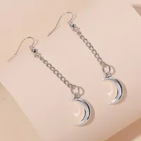Simple Long Silver Chain Moon Earrings main image 1