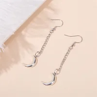 Simple Long Silver Chain Moon Earrings main image 2