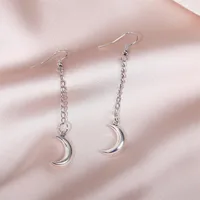 Simple Long Silver Chain Moon Earrings main image 3