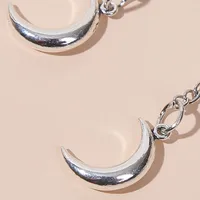 Simple Long Silver Chain Moon Earrings main image 4