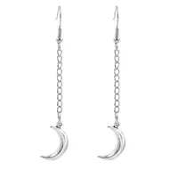 Simple Long Silver Chain Moon Earrings main image 5