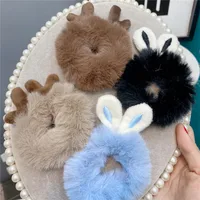 New  Plush Bunny Ear Hair Tie Cute Rabbit Fur Hair Ring main image 2