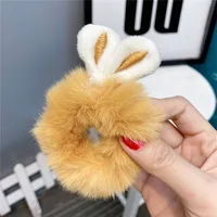 New  Plush Bunny Ear Hair Tie Cute Rabbit Fur Hair Ring sku image 3