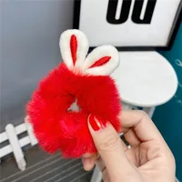 New  Plush Bunny Ear Hair Tie Cute Rabbit Fur Hair Ring sku image 7