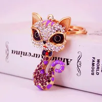Alloy Dripping Oil Rhinestone Cartoon Little Fox Keychain main image 3