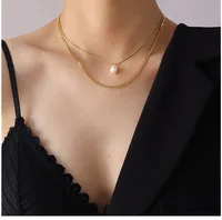 Wholesale Jewelry Fashion Human Face 304 Stainless Steel Freshwater Pearl 18K Gold Plated Plating Necklace sku image 2