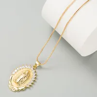 Virgin Mary Halo Pendant Copper Inlaid Zircon Necklace main image 3