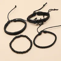 New  Creative Hand-woven Black Rudder Leather Bracelet main image 4