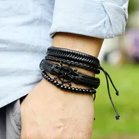 New  Creative Hand-woven Black Rudder Leather Bracelet main image 5