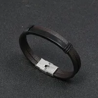 Simple Smooth Stainless Steel Men's Leather Bracelet main image 2