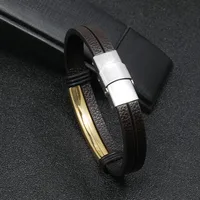 Simple Smooth Stainless Steel Men's Leather Bracelet main image 3