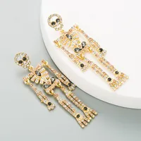 Skull Skeleton Alloy Inlaid Rhinestone Earrings sku image 1