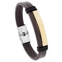 Simple Smooth Stainless Steel Men's Leather Bracelet sku image 1