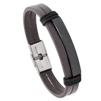 Simple Smooth Stainless Steel Men's Leather Bracelet sku image 2