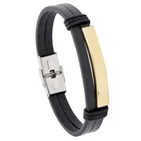 Simple Smooth Stainless Steel Men's Leather Bracelet sku image 3