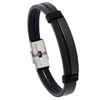 Simple Smooth Stainless Steel Men's Leather Bracelet sku image 4