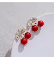 S925 Silver Needle Red Cherries Earrings main image 3