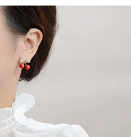 S925 Silver Needle Red Cherries Earrings main image 5