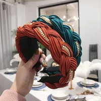 Hair Accessories Solid Color Pleated Alloy Chain Twist Braids Wide Edge Hair Band main image 1