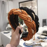 Hair Accessories Solid Color Pleated Alloy Chain Twist Braids Wide Edge Hair Band main image 3