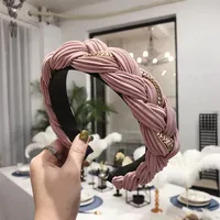 Hair Accessories Solid Color Pleated Alloy Chain Twist Braids Wide Edge Hair Band sku image 6