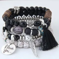 Simple Wild Disc Love Wings Tassel Personality Bead Temperament Multi-layer Bracelet main image 3