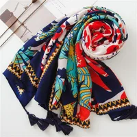 Sun Shawl Women Summer National Style Cotton And Linen Silk Scarf Printing Tassel Tulle Travel Beach Towel Sunshade Scarf main image 4