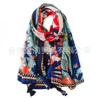 Sun Shawl Women Summer National Style Cotton And Linen Silk Scarf Printing Tassel Tulle Travel Beach Towel Sunshade Scarf main image 5