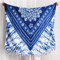 New National Style Handmade Tie-dye Blue And White Porcelain Cotton And Linen Scarf Travel Shawl Wholesale main image 2