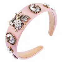 New Fashion Luxury Bee Inlaid Rhinestone Headband Pearl Headband Baroque Wide-edged Cheap Headband Wholesale main image 5