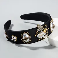 New Fashion Luxury Bee Inlaid Rhinestone Headband Pearl Headband Baroque Wide-edged Cheap Headband Wholesale sku image 2