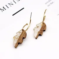 Fashion Jewelry Simple Wood Earrings Leaves Wood Resin Earrings Ear Hook Foreign Trade Gold Foil Frosty Earrings main image 3