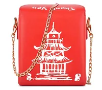 Fashion Simple  Pu Chain Messenger Bag Personality Red Iron Tower Printing Shoulder Bag main image 2