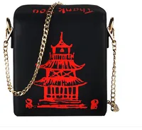 Fashion Simple  Pu Chain Messenger Bag Personality Red Iron Tower Printing Shoulder Bag main image 4