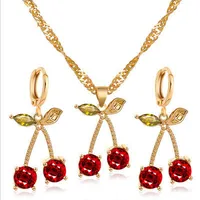 New Necklace Fashion Temperament Pomegranate Red Cherry Necklace Simple Wild Crystal Earrings Pendant Necklace Wholesale Nihaowholesale main image 1