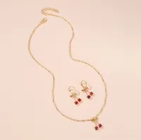 New Necklace Fashion Temperament Pomegranate Red Cherry Necklace Simple Wild Crystal Earrings Pendant Necklace Wholesale Nihaowholesale main image 2