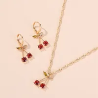 New Necklace Fashion Temperament Pomegranate Red Cherry Necklace Simple Wild Crystal Earrings Pendant Necklace Wholesale Nihaowholesale main image 3
