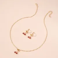 New Necklace Fashion Temperament Pomegranate Red Cherry Necklace Simple Wild Crystal Earrings Pendant Necklace Wholesale Nihaowholesale main image 4