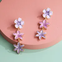 Fashion Retro Lilac Oil Drop Flower Earrings Three Earrings Personalized Earrings Wholesale Nihaowholesale main image 3