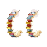 Fashion Exaggerated Acrylic Diamond Geometric C-shaped Full Diamond Earrings Women Retro Generous Temperament Earring Wholesale Nihaowholesale sku image 1