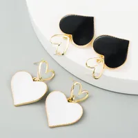 Korean Fashion Double Love Earrings Heart-shaped Oil Drop Hollow Alloy Earrings S925 Silver Needle Earrings For Women Nihaowholesale Wholesale main image 1