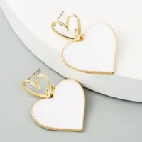 Korean Fashion Double Love Earrings Heart-shaped Oil Drop Hollow Alloy Earrings S925 Silver Needle Earrings For Women Nihaowholesale Wholesale main image 3