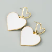 Korean Fashion Double Love Earrings Heart-shaped Oil Drop Hollow Alloy Earrings S925 Silver Needle Earrings For Women Nihaowholesale Wholesale main image 4
