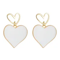 Korean Fashion Double Love Earrings Heart-shaped Oil Drop Hollow Alloy Earrings S925 Silver Needle Earrings For Women Nihaowholesale Wholesale main image 5