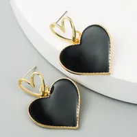 Korean Fashion Double Love Earrings Heart-shaped Oil Drop Hollow Alloy Earrings S925 Silver Needle Earrings For Women Nihaowholesale Wholesale sku image 2