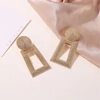 New Style Earrings Geometric Pendant Earrings Square Grain Metal Earrings Hollow Trapezoidal Earrings Wholesale Nihaowholesale main image 4