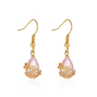 Retro Water Droplets Plating Copper Artificial Gemstones Earrings main image 5